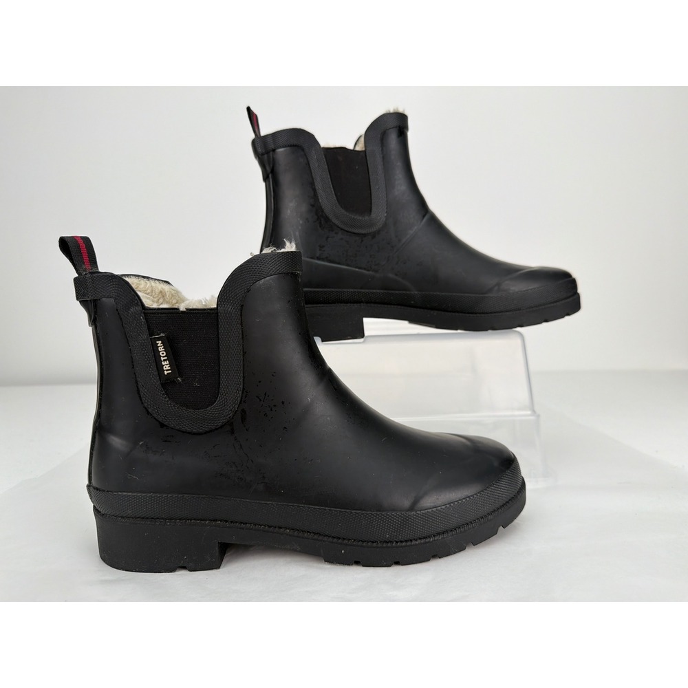 Tretorn Chelsea Rain Boots Men 8 Black Faux Fur Lined Waterproof Gorpcore